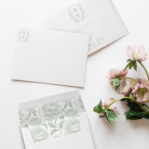 Crest Monogram Sage Green Script Envelope