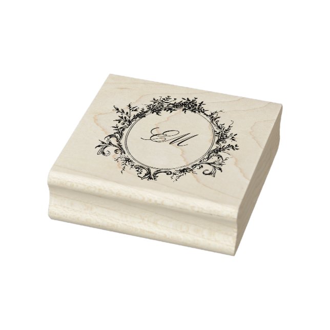 Crest Monogram Victorian Botanical Wedding Logo Rubber Stamp (Stamp)