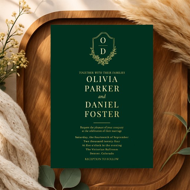Crest Monogram Wedding Emerald Green Gold (Creator Uploaded)