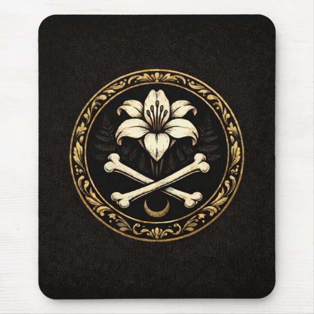 Crest Mouse Pad | Dark Academia Lily & Bones (Front)