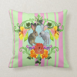 Crest of Rabbits Pink Green Pillow