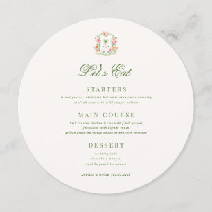 Crest Palm Tree Monogram Lets Eat Round Wedding Menu