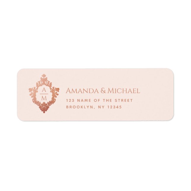Crest Pink Rose Gold Vintage Wedding Monogram (Front)