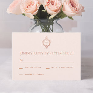 Crest Rose Gold Blush Elegant Monogram Wedding RSVP Card
