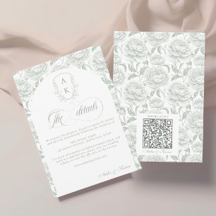 Crest Wedding Monogram Sage Green Script details Enclosure Card