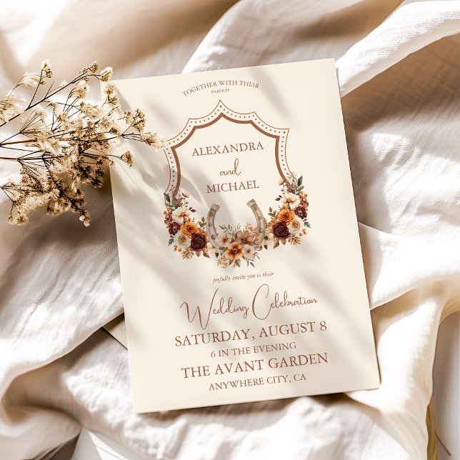 Crest Western Country Bohemian Floral Wedding Invitation (Creator Uploaded)