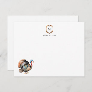 Crest with Monogrammed Turkey Bird  Thank You Card