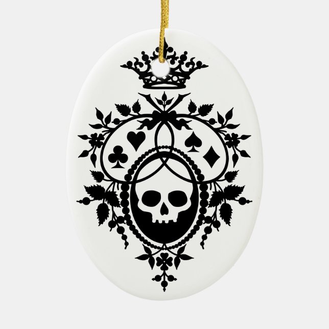 Crest with Skull and Cardsuits Ceramic Ornament (Front)