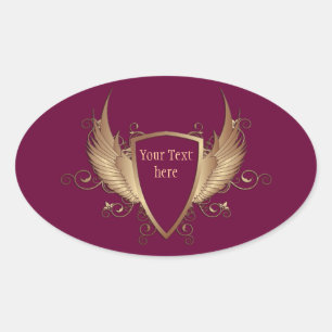 CREST with WINGS + Your Text Oval Sticker