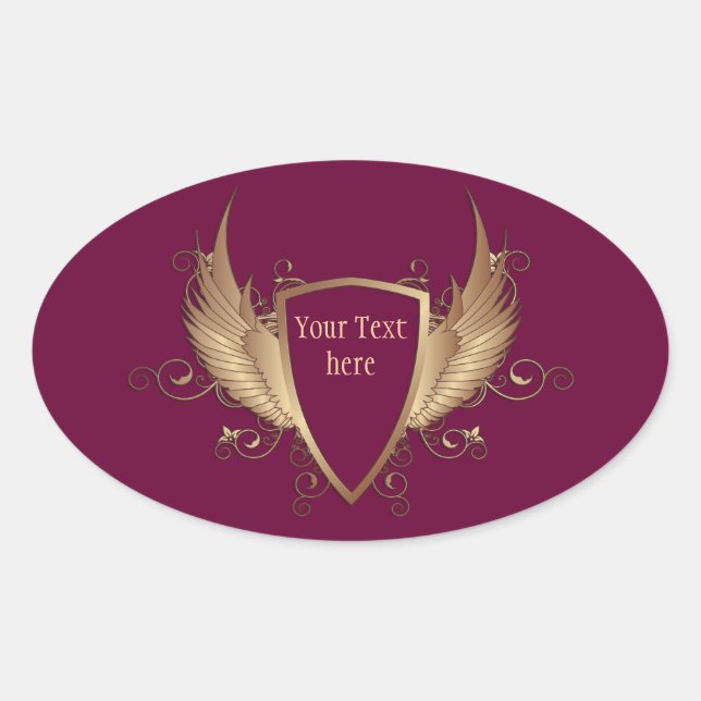 CREST with WINGS + Your Text Oval Sticker (Front)