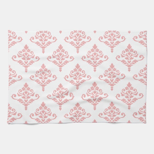 Cresta Damask Pattern (B) Pink Tea Towel (Horizontal)
