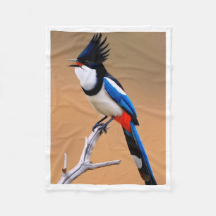 Crested Blue and Red Bird on Branch Fleece Blanket