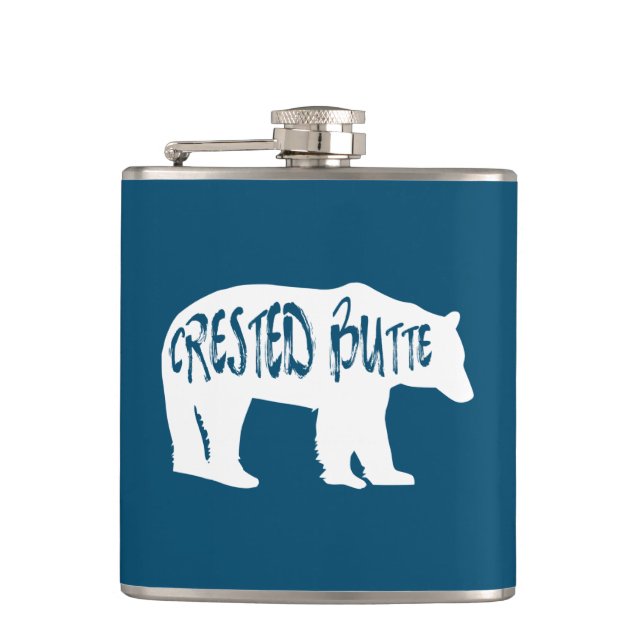Crested Butte Colorado Bear Hip Flask (Front)