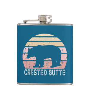 Crested Butte Colorado Retro Bear Hip Flask