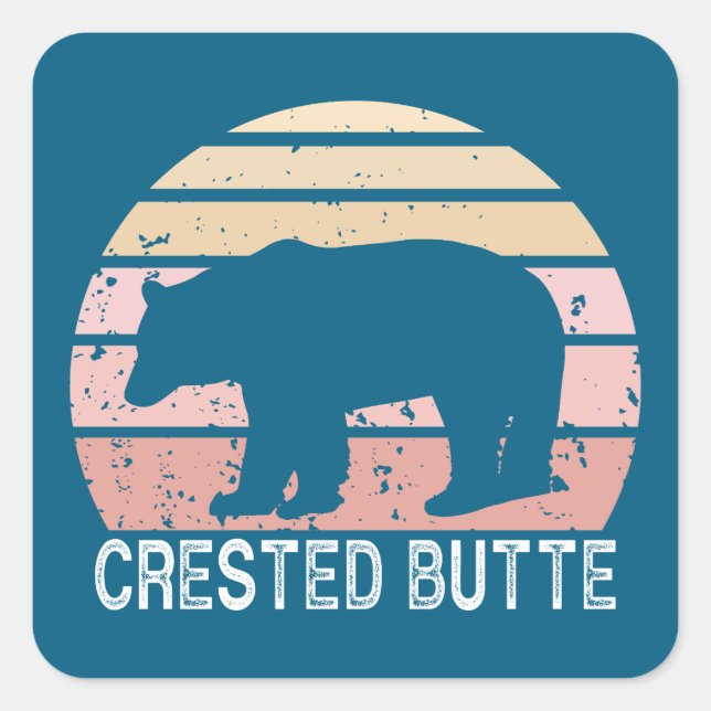 Crested Butte Colorado Retro Bear Square Sticker (Front)
