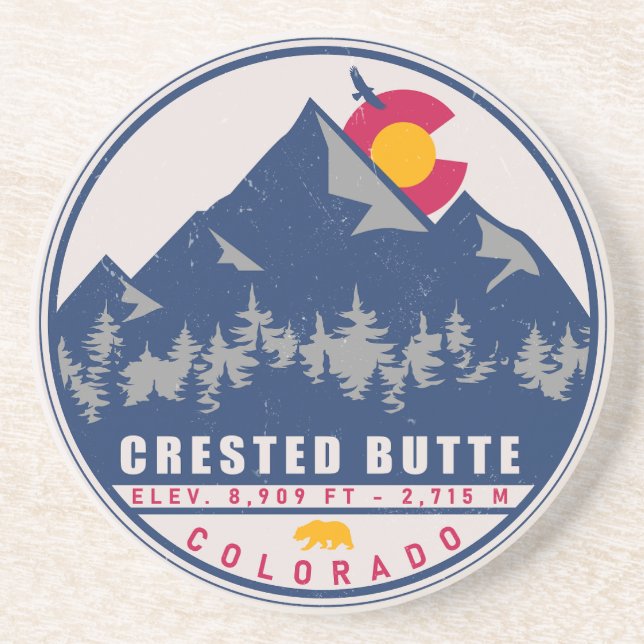 Crested Butte Colorado Retro Sunset Souvenirs Coaster (Front)