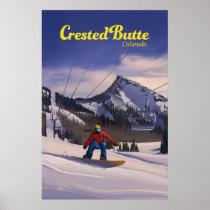 Crested Butte Colorado Snowboarding Travel Poster
