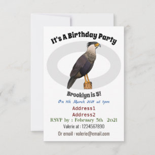 Crested caracara bird cartoon illustration  invitation