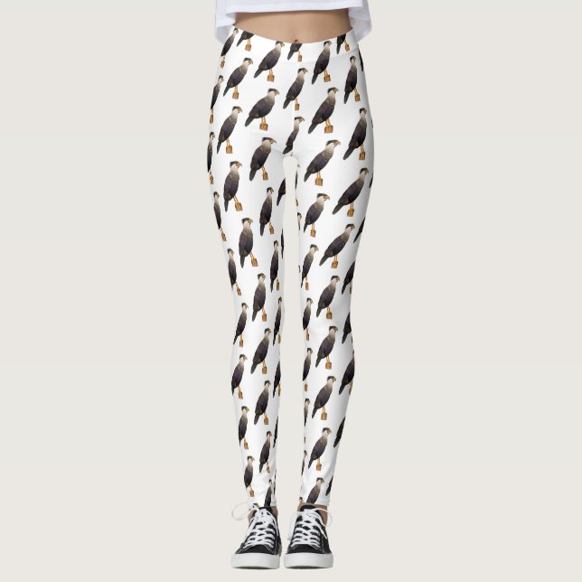Crested caracara bird cartoon illustration  leggings (Front)