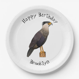 Crested caracara bird cartoon illustration paper plate