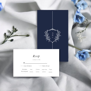 Crested Chic   Navy and White Wedding RSVP  Enclosure Card