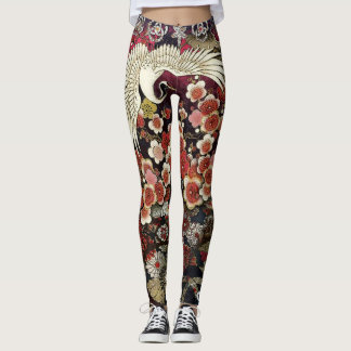 Crested Crane Blossoms Leggings