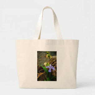 Crested Dwarf Iris blue purple white flower Large Tote Bag