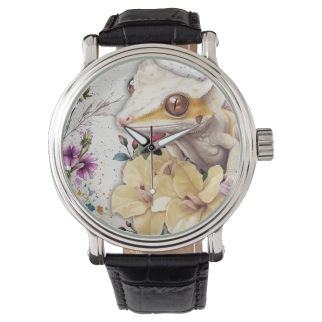 Crested gecko and floral watch (Front)
