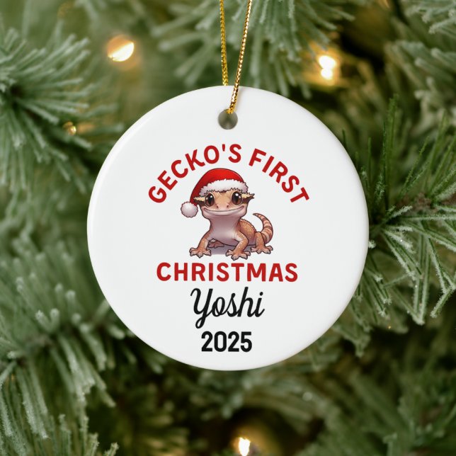 Crested Gecko First Christmas 2025 Ceramic Tree Decoration (Tree)