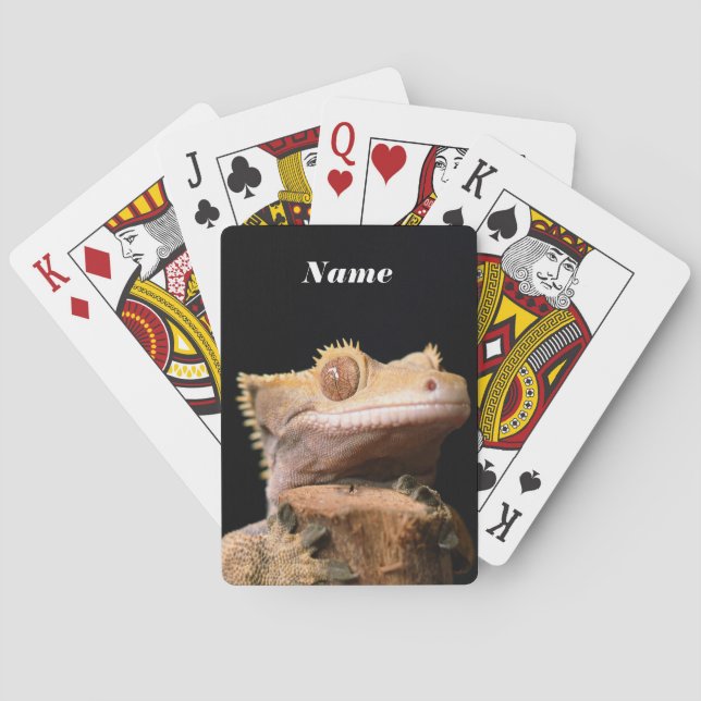 Crested Gecko Lizard on black Playing Cards (Back)