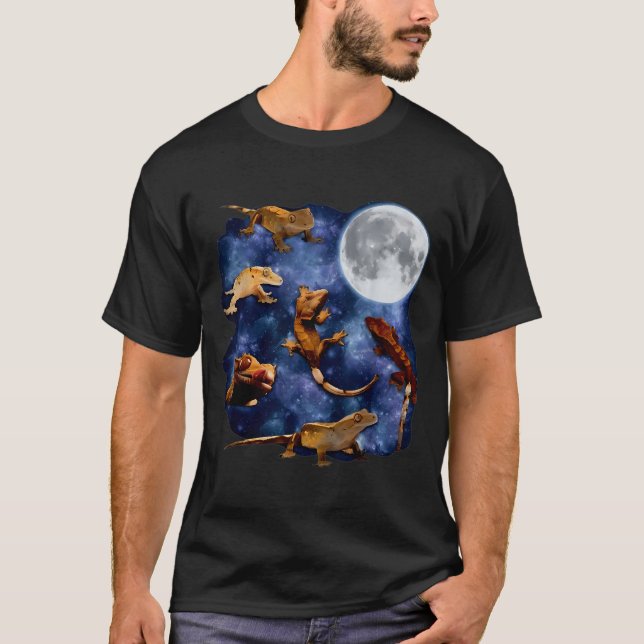Crested Gecko Moon Retro Reptile Mom Dad Breeder L T-Shirt (Front)