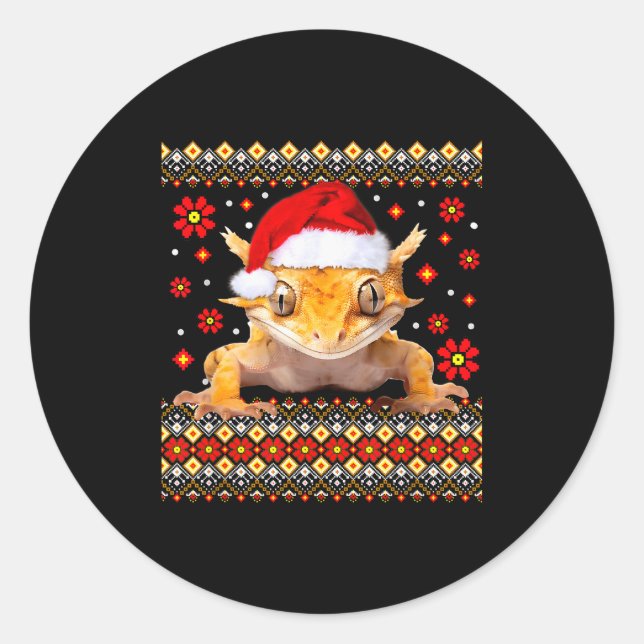Crested Gecko Ugly Christmas Sweater  Classic Round Sticker (Front)