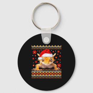Crested Gecko Ugly Christmas Sweater Key Ring