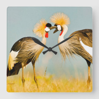 Crested Herons Square Wall Clock