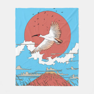 Crested Ibis in Flight Fleece Blanket