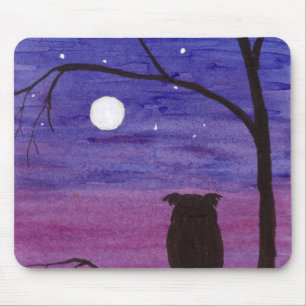 Crested Owl and Full Moon Mouse Pad