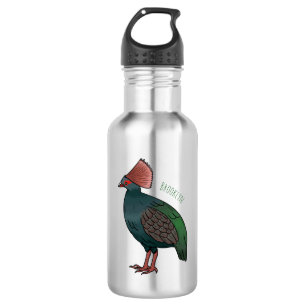 Crested partridge bird cartoon illustration 532 ml water bottle