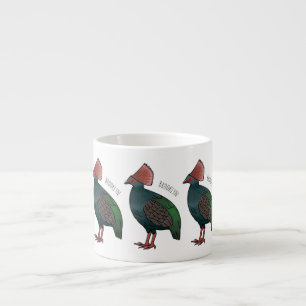 Crested partridge bird cartoon illustration espresso cup