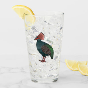 Crested partridge bird cartoon illustration glass