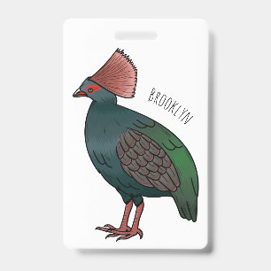 Crested partridge bird cartoon illustration ID badge