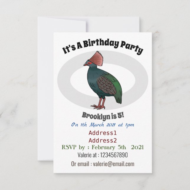 Crested partridge bird cartoon illustration invitation (Front)