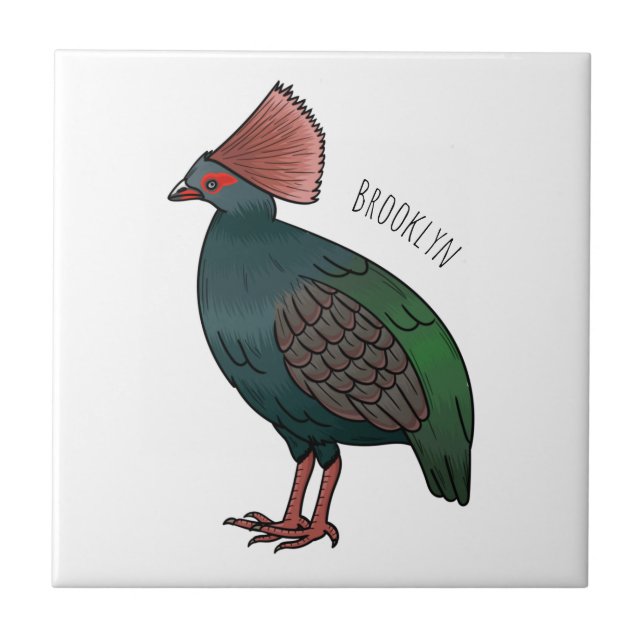 Crested partridge bird cartoon illustration  tile (Front)
