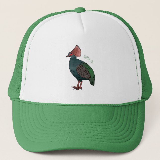 Crested partridge bird cartoon illustration trucker hat (Front)