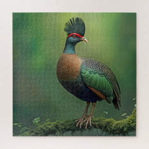 Crested Partridge On a Moss-covered Branch Jigsaw Puzzle