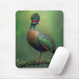 Crested Partridge On a Moss-covered Branch Mouse Pad