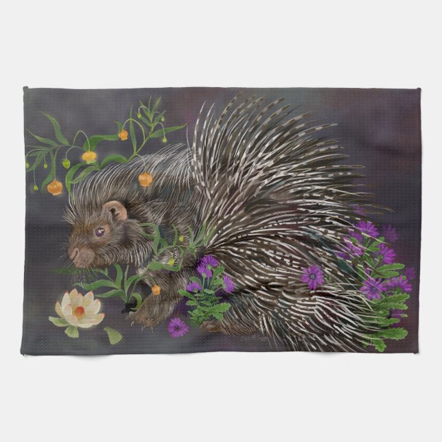 Crested Porcupine Bouquet Tea Towel (Horizontal)