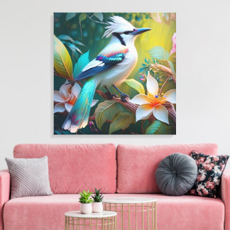 Crested Teal Winged Jay Canvas Print