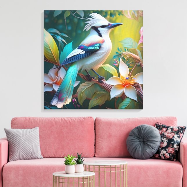 Crested Teal Winged Jay Canvas Print (Insitu(LivingRoom))