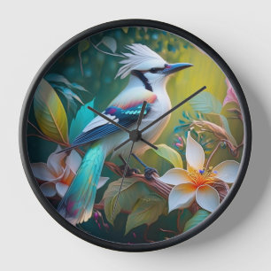 Crested Teal Winged Jay Clock