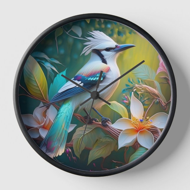 Crested Teal Winged Jay Clock (Front)